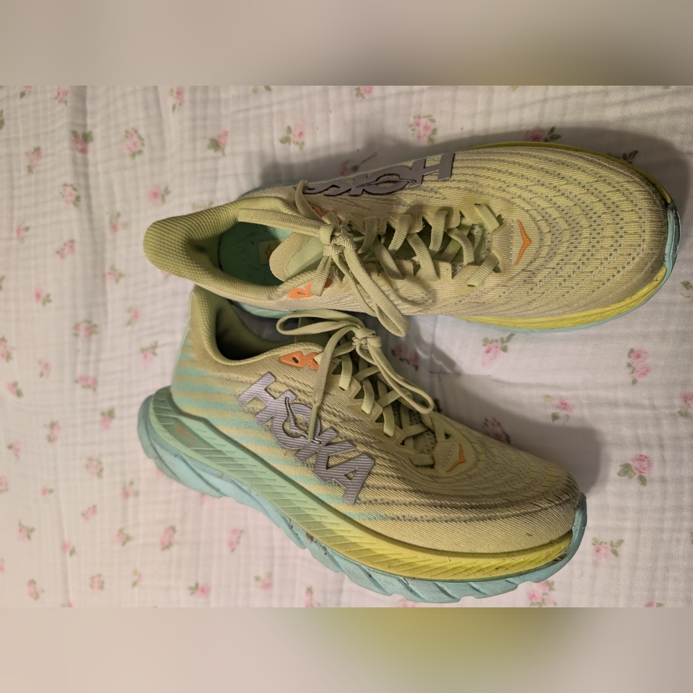 Hoka One One Sneakers in Cream and Light Blue